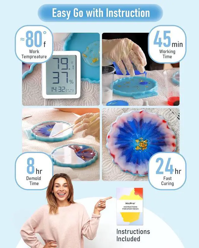 Alt view image 5 of 6 - 8 Ounce Crystal Clear Epoxy Resin Kit, Food Safe Resin | DIY Starter Epoxy Resin for Art Craft, Canvas Painting, Molds Pigment Jewelry Making, Resin Coating and Casting