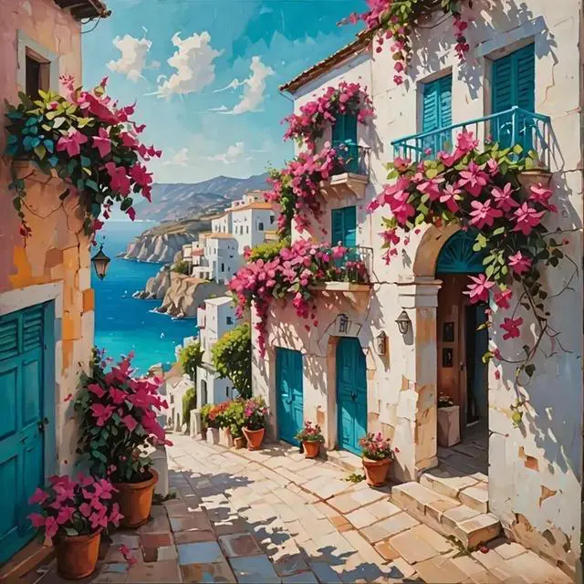 Main image of Flowers Scenery Town Paint by Numbers for Adults Beginner, Paint by Number Kits on Canvas, Paint by Easy Acrylic Painting Home Wall Decor 15.7x15.7 inch