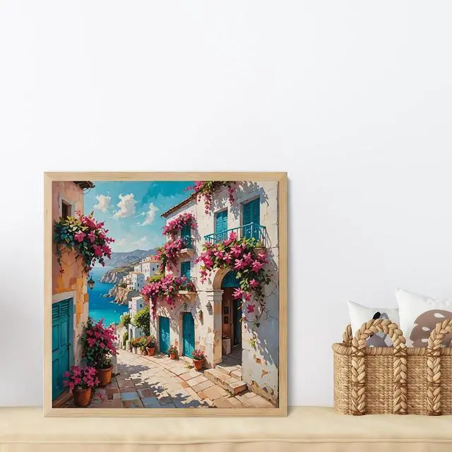 Alt view image 2 of 7 - Flowers Scenery Town Paint by Numbers for Adults Beginner, Paint by Number Kits on Canvas, Paint by Easy Acrylic Painting Home Wall Decor 15.7x15.7 inch