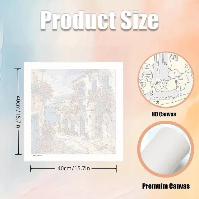 Alt view image 3 of 7 - Flowers Scenery Town Paint by Numbers for Adults Beginner, Paint by Number Kits on Canvas, Paint by Easy Acrylic Painting Home Wall Decor 15.7x15.7 inch
