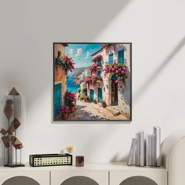 Alt view image 4 of 7 - Flowers Scenery Town Paint by Numbers for Adults Beginner, Paint by Number Kits on Canvas, Paint by Easy Acrylic Painting Home Wall Decor 15.7x15.7 inch