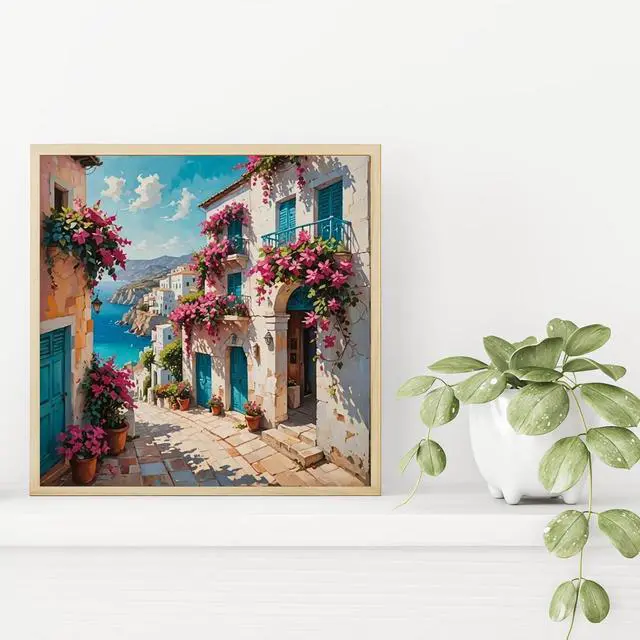 Alt view image 5 of 7 - Flowers Scenery Town Paint by Numbers for Adults Beginner, Paint by Number Kits on Canvas, Paint by Easy Acrylic Painting Home Wall Decor 15.7x15.7 inch