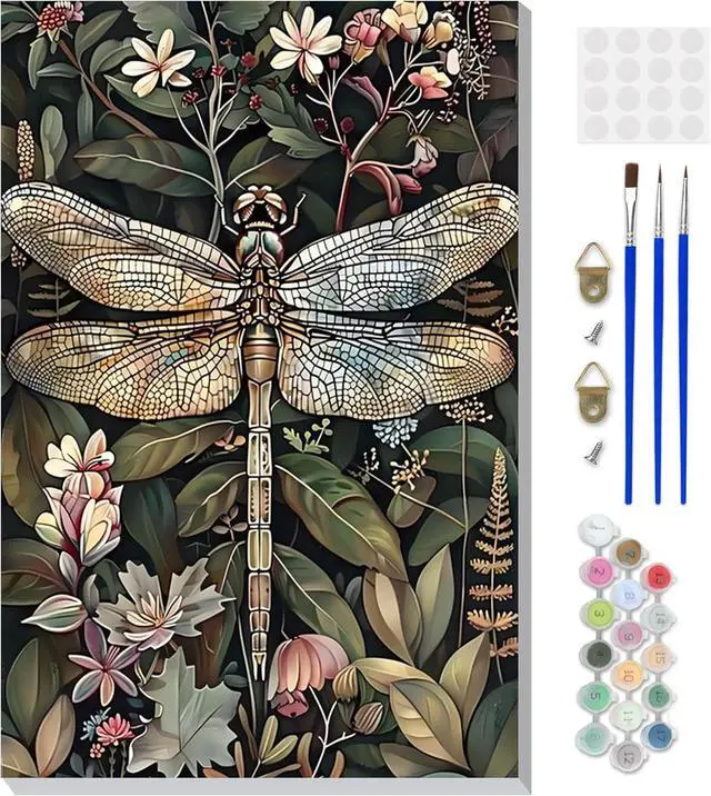 Main image of Framed Paint by Numbers Kit for Adults, Dragonfly DIY Paint by Number Kits on Canvas, Easy Canvas Painting by Numbers for Home Wall Decoration Gift 8x12 Inch