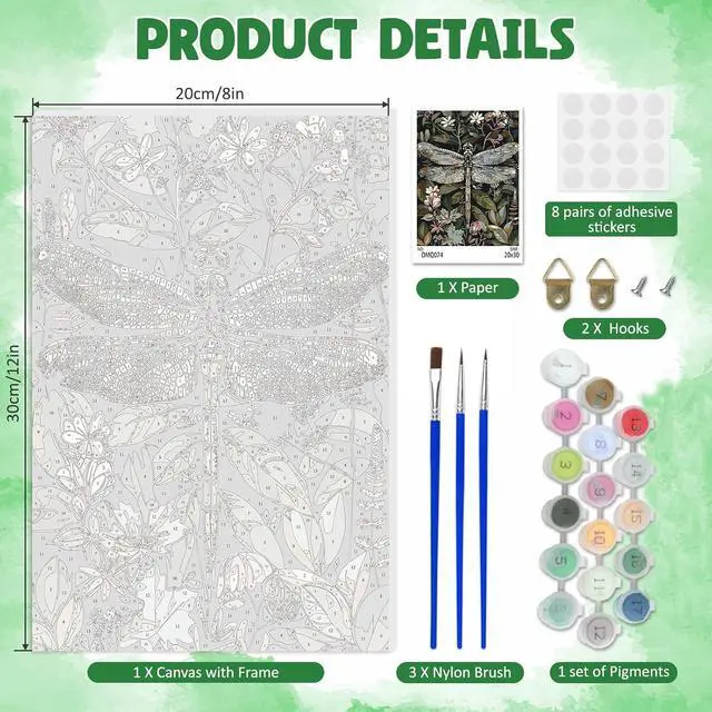 Alt view image 5 of 7 - Framed Paint by Numbers Kit for Adults, Dragonfly DIY Paint by Number Kits on Canvas, Easy Canvas Painting by Numbers for Home Wall Decoration Gift 8x12 Inch
