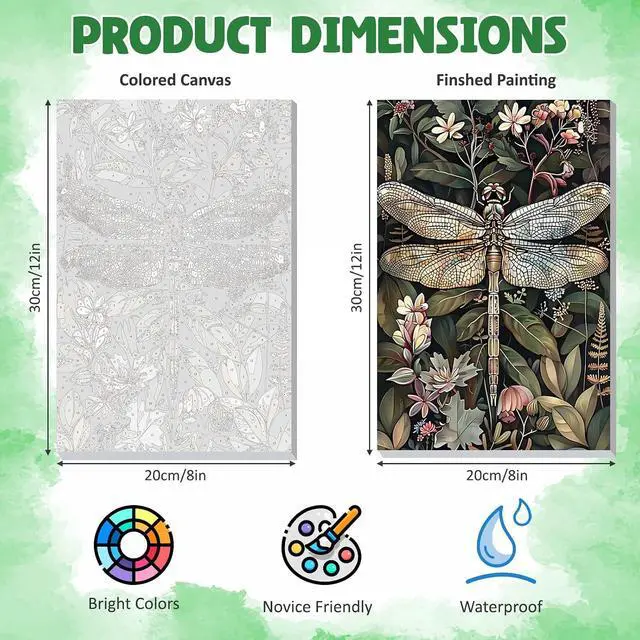 Alt view image 6 of 7 - Framed Paint by Numbers Kit for Adults, Dragonfly DIY Paint by Number Kits on Canvas, Easy Canvas Painting by Numbers for Home Wall Decoration Gift 8x12 Inch