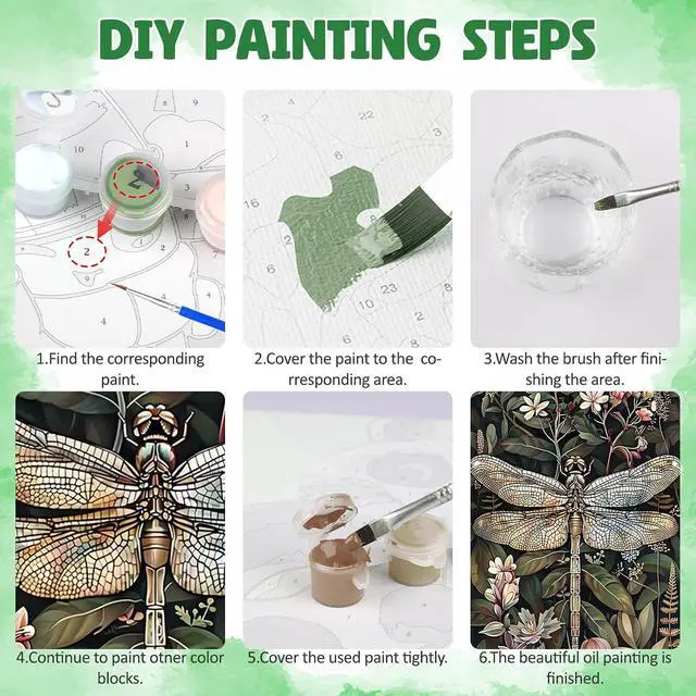 Alt view image 7 of 7 - Framed Paint by Numbers Kit for Adults, Dragonfly DIY Paint by Number Kits on Canvas, Easy Canvas Painting by Numbers for Home Wall Decoration Gift 8x12 Inch