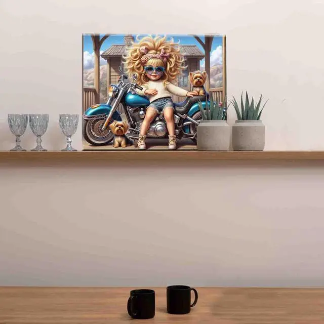 Alt view image 3 of 6 - Fashion Girl Paint by Numbers Kits for Adults Girl and Yorkshire Terrier on Motorcycle Paint by Number Colorful DIY Acrylic Painting Canvas Art Set Home Decor Gift 16x20 Inch (Without Frame)