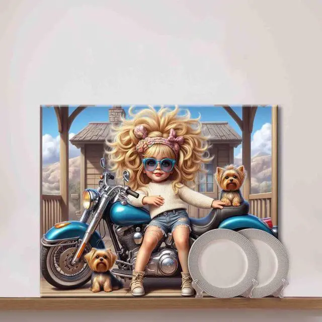 Alt view image 2 of 6 - Fashion Girl Paint by Numbers Kits for Adults Girl and Yorkshire Terrier on Motorcycle Paint by Number Colorful DIY Acrylic Painting Canvas Art Set Home Decor Gift 16x20 Inch (Without Frame)