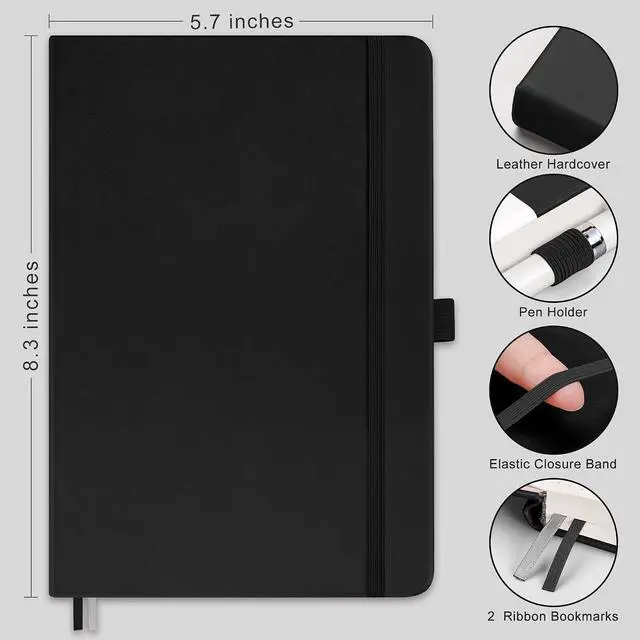 Alt view image 2 of 7 - Blank Journal Notebook, 192 Pages, A5 Medium Size (5.7'' x 8.3'') | Leather Hardcover, 100 GSM Thick Paper, for Sketching, Drawing, Painting (Black)