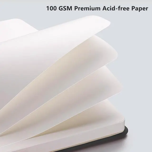 Alt view image 3 of 7 - Blank Journal Notebook, 192 Pages, A5 Medium Size (5.7'' x 8.3'') | Leather Hardcover, 100 GSM Thick Paper, for Sketching, Drawing, Painting (Black)