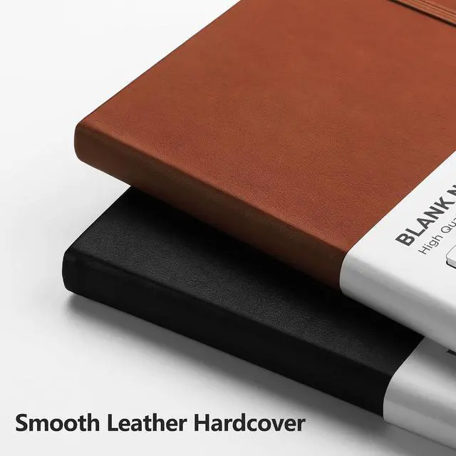 Alt view image 4 of 7 - Blank Journal Notebook, 192 Pages, A5 Medium Size (5.7'' x 8.3'') | Leather Hardcover, 100 GSM Thick Paper, for Sketching, Drawing, Painting (Black)
