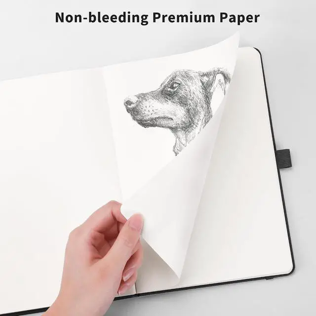Alt view image 5 of 7 - Blank Journal Notebook, 192 Pages, A5 Medium Size (5.7'' x 8.3'') | Leather Hardcover, 100 GSM Thick Paper, for Sketching, Drawing, Painting (Black)