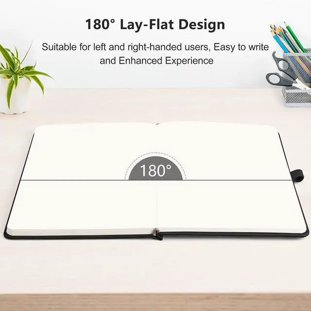Alt view image 6 of 7 - Blank Journal Notebook, 192 Pages, A5 Medium Size (5.7'' x 8.3'') | Leather Hardcover, 100 GSM Thick Paper, for Sketching, Drawing, Painting (Black)