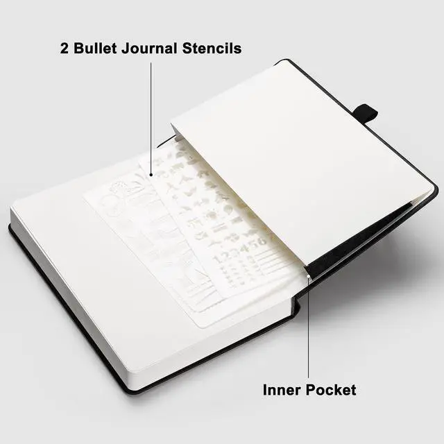 Alt view image 7 of 7 - Blank Journal Notebook, 192 Pages, A5 Medium Size (5.7'' x 8.3'') | Leather Hardcover, 100 GSM Thick Paper, for Sketching, Drawing, Painting (Black)
