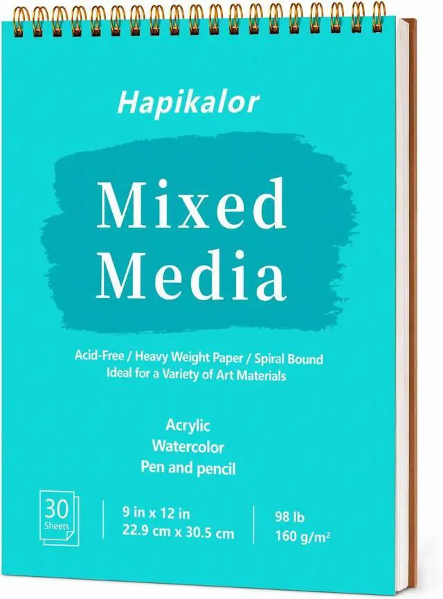 Main image of Mixed Media Sketchbook 9"x12" Multimedia Sketchbook, 30 Sheets Sketch Book | Top Spiral Bound Sketch Book, 98lb/160gsm Mixed Media Paper, Watercolor Paper Sketch Pads for Drawing, Painting, Art Suppli