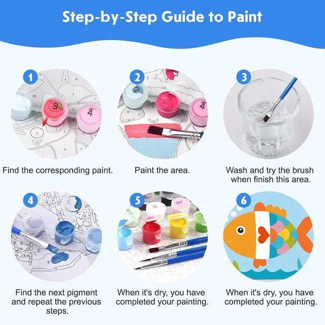 Alt view image 7 of 7 - 4 Pack Paint by Number for Kids with Wooden Frame, Cute Seal, Turtle, Fun Crab, Fish Paint by Numbers for Kids Ages 8-12, Cartoon, DIY Acrylic Oil Painting for Beginners for Home Wall Decor 8X8 inch