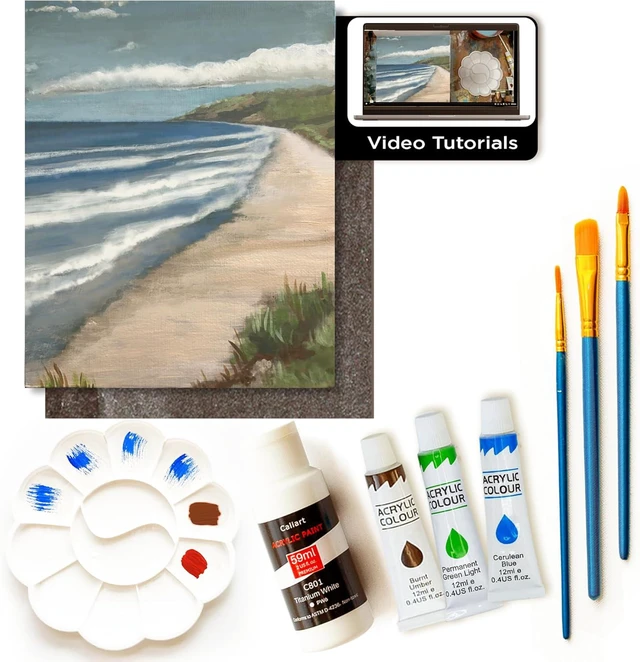 Alt view image 2 of 7 - DIY Painting Class Kits for Adults with Video Tutorials, Learn to Paint Atlantic Coast, How to Paint with Acrylic Paint Sets for Adult, 9 Peices Art Set & Painting Supplies Gifts for Mom