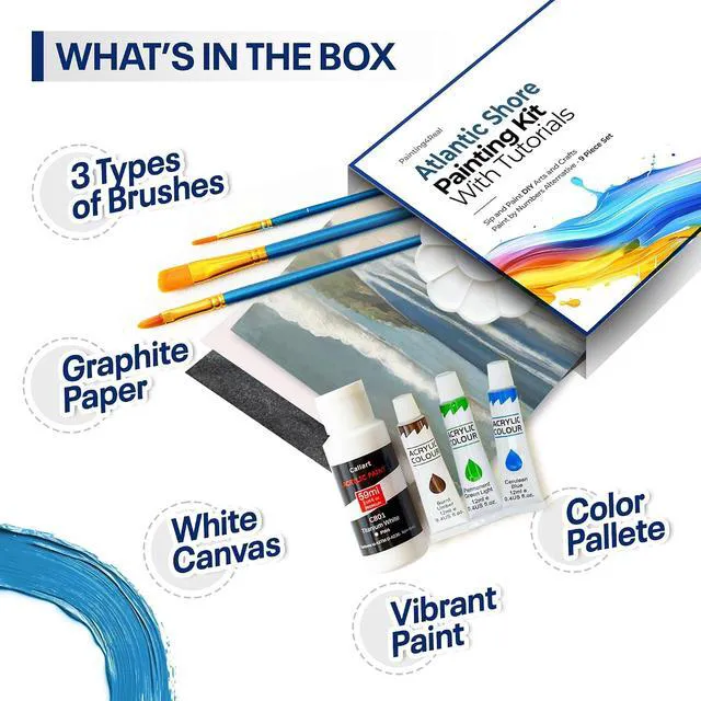 Alt view image 4 of 7 - DIY Painting Class Kits for Adults with Video Tutorials, Learn to Paint Atlantic Coast, How to Paint with Acrylic Paint Sets for Adult, 9 Peices Art Set & Painting Supplies Gifts for Mom