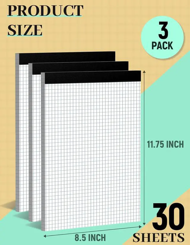 Alt view image 2 of 7 - Graph Paper Pads 8.5 x 11, 4x4 Quad Ruled, 3 Pack Grid Paper Pad 8.5 x 11 | 30 Sheets Perforated Blueprint Quadrille Letter Size Graphing Notebook for Drafting, Drawing, Engineering