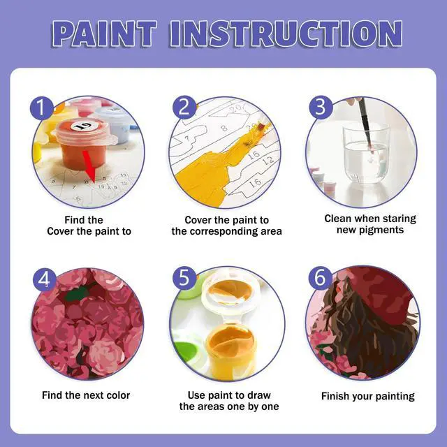 Alt view image 5 of 7 - Framed Paint by Numbers Kit for Adults Beginner & Kids Ages 8-12, Girl Flowers Paint by Numbers with frame, without Easel, DIY Acrylic Number Painting for Adults for Home Decor Gift 8 x 12 Inch
