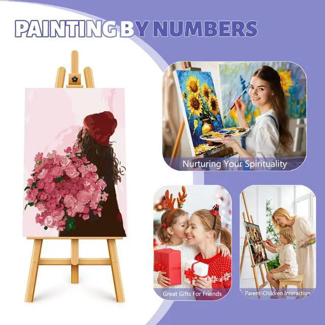 Alt view image 6 of 7 - Framed Paint by Numbers Kit for Adults Beginner & Kids Ages 8-12, Girl Flowers Paint by Numbers with frame, without Easel, DIY Acrylic Number Painting for Adults for Home Decor Gift 8 x 12 Inch