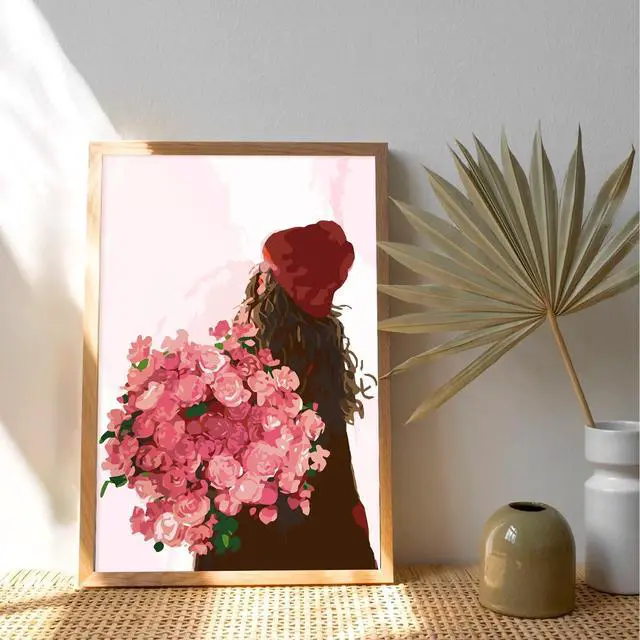 Alt view image 7 of 7 - Framed Paint by Numbers Kit for Adults Beginner & Kids Ages 8-12, Girl Flowers Paint by Numbers with frame, without Easel, DIY Acrylic Number Painting for Adults for Home Decor Gift 8 x 12 Inch