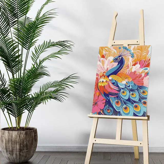 Alt view image 2 of 7 - Framed Paint by Numbers Kit for Adults Peacock, DIY Oil Painting on Canvas with Frame, Animals Paint by Numbers Set for Home Wall Decor 8x12 Inch/20x30 cm
