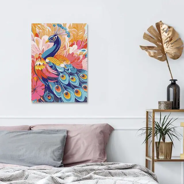Alt view image 3 of 7 - Framed Paint by Numbers Kit for Adults Peacock, DIY Oil Painting on Canvas with Frame, Animals Paint by Numbers Set for Home Wall Decor 8x12 Inch/20x30 cm