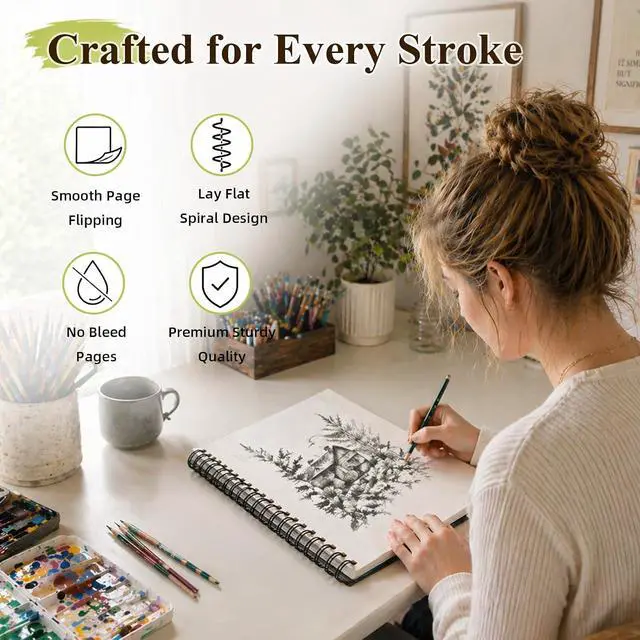 Alt view image 4 of 7 - Conda 8.5"x11" Hardbound Sketch Book, 80-Sheets 90gsm Double-Sided Hardcover Sketchbook, Spiral Sketch Pad, Durable Acid Free Drawing Art Paper for Adults