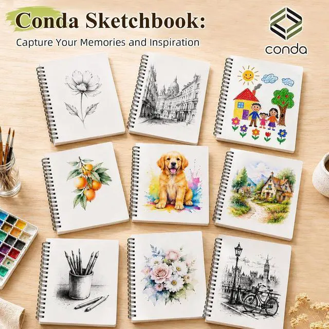 Alt view image 6 of 7 - Conda 8.5"x11" Hardbound Sketch Book, 80-Sheets 90gsm Double-Sided Hardcover Sketchbook, Spiral Sketch Pad, Durable Acid Free Drawing Art Paper for Adults