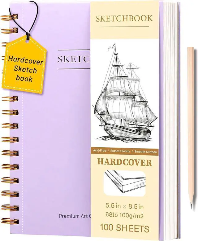 Main image of Small Sketch Book 5.5"x8.5",Mini Sketchbook,Spiral Bound,100 Sheets | Purple,68 lb/100gsm Hardcover Sketch Pad for Kids,Art Sketchbook Drawing Pad Book with Pencil,For Kids, Beginners,Artists