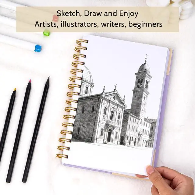 Alt view image 3 of 7 - Small Sketch Book 5.5"x8.5",Mini Sketchbook,Spiral Bound,100 Sheets | Purple,68 lb/100gsm Hardcover Sketch Pad for Kids,Art Sketchbook Drawing Pad Book with Pencil,For Kids, Beginners,Artists
