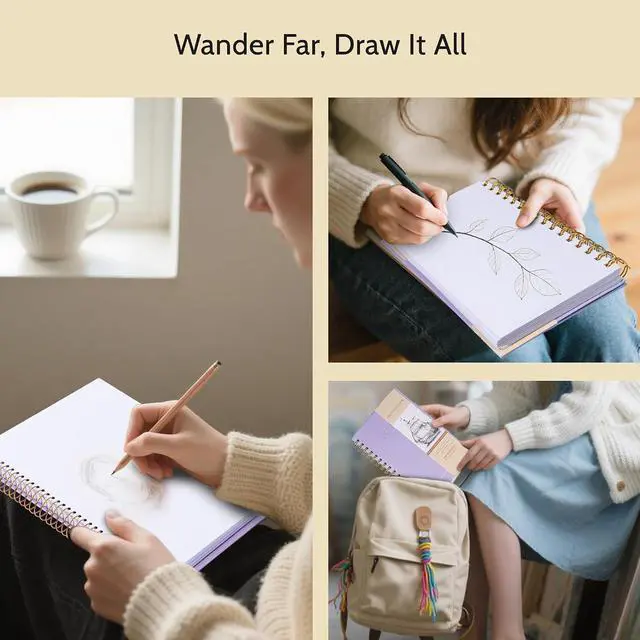 Alt view image 6 of 7 - Small Sketch Book 5.5"x8.5",Mini Sketchbook,Spiral Bound,100 Sheets | Purple,68 lb/100gsm Hardcover Sketch Pad for Kids,Art Sketchbook Drawing Pad Book with Pencil,For Kids, Beginners,Artists