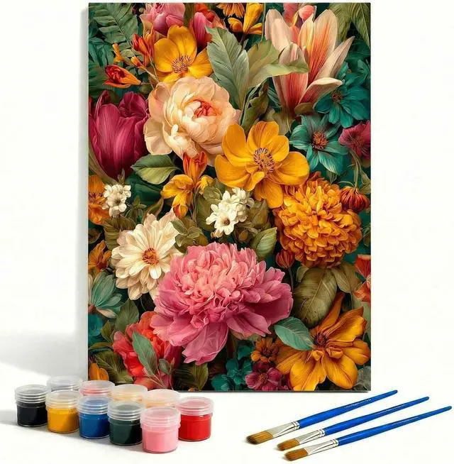 Main image of Paint by Numbers Kit for Adults - DIY Floral Symphony Paint by Numbers on Unframed 16x20 Canvas, Oil Painting by Number Kit for Home Wall Decor, Stress Relief with Complete Acrylic Paint Set