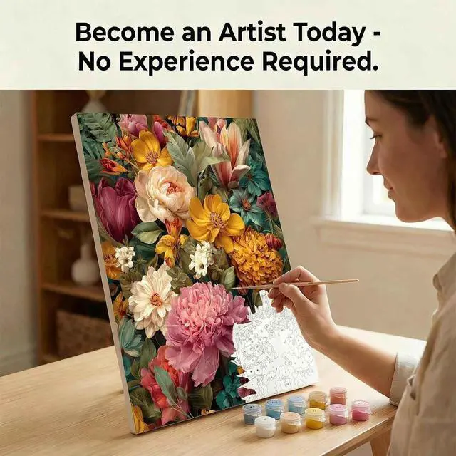 Alt view image 5 of 7 - Paint by Numbers Kit for Adults - DIY Floral Symphony Paint by Numbers on Unframed 16x20 Canvas, Oil Painting by Number Kit for Home Wall Decor, Stress Relief with Complete Acrylic Paint Set