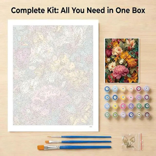 Alt view image 7 of 7 - Paint by Numbers Kit for Adults - DIY Floral Symphony Paint by Numbers on Unframed 16x20 Canvas, Oil Painting by Number Kit for Home Wall Decor, Stress Relief with Complete Acrylic Paint Set
