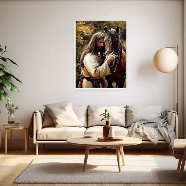 Alt view image 3 of 7 - Framed Paint by Numbers Kit Jesus for Adults, Horse Paint by Numbers for Adults Beginner, Adult Paint by Number Kits on Canvas, DIY Painting by Numbers for Gift Home Wall Decor 8 x 12In