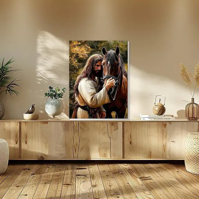 Alt view image 4 of 7 - Framed Paint by Numbers Kit Jesus for Adults, Horse Paint by Numbers for Adults Beginner, Adult Paint by Number Kits on Canvas, DIY Painting by Numbers for Gift Home Wall Decor 8 x 12In