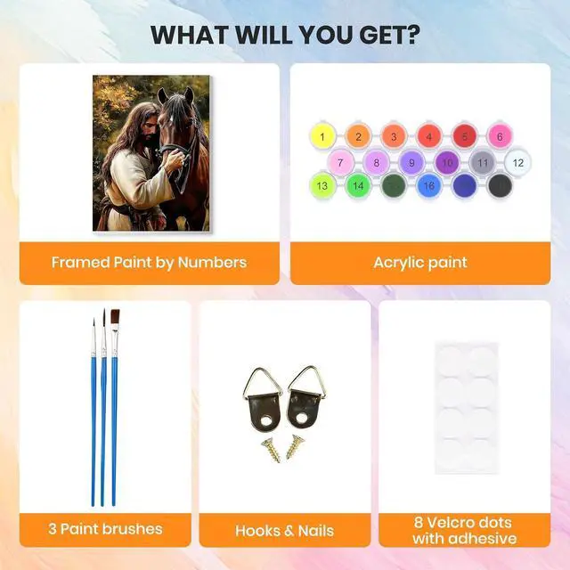Alt view image 7 of 7 - Framed Paint by Numbers Kit Jesus for Adults, Horse Paint by Numbers for Adults Beginner, Adult Paint by Number Kits on Canvas, DIY Painting by Numbers for Gift Home Wall Decor 8 x 12In