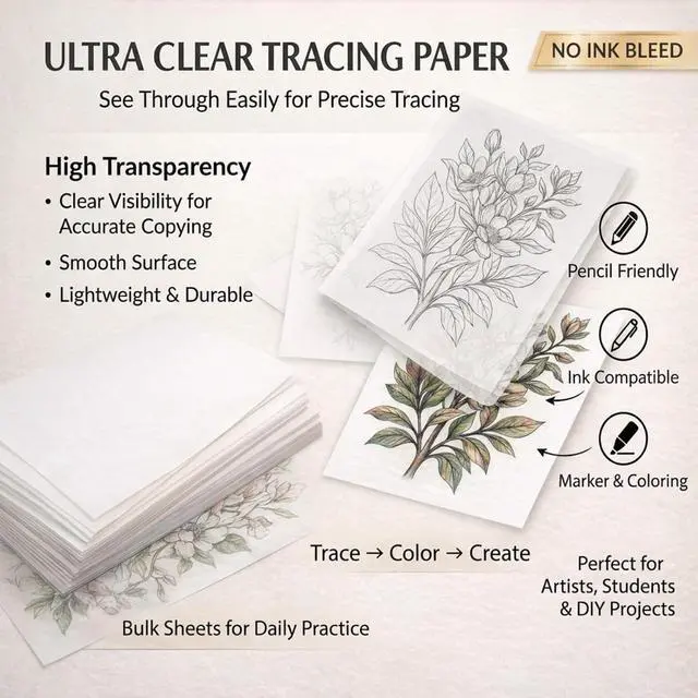 Alt view image 4 of 6 - Tracing Paper 120 Sheets, 9 x 12 Inch Tracing Paper for Drawing | Transparent Vellum Papers, for Printer, Pencil Sketching Drawing, DIY Crafts, Wax Printing, Calligraphy