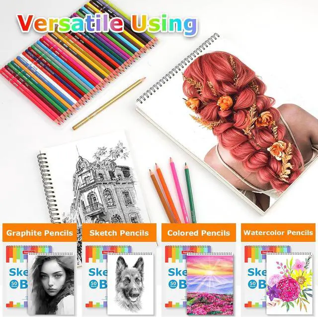 Alt view image 3 of 7 - 9" x 12" Sketch Book, 2-Pack 50 Sheets Spiral Bound Art Sketchbook Notebook | Acid Free Artist Drawing Book Paper, Art Supplies for Adults Kids, Coloring Book, Sketch Paper for Drawing Coloring Sketch