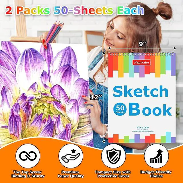 Alt view image 6 of 7 - 9" x 12" Sketch Book, 2-Pack 50 Sheets Spiral Bound Art Sketchbook Notebook | Acid Free Artist Drawing Book Paper, Art Supplies for Adults Kids, Coloring Book, Sketch Paper for Drawing Coloring Sketch