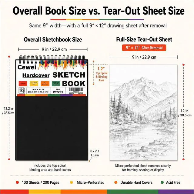 Alt view image 2 of 7 - 9" x 12" Sketch Book, Spiral Bound Sketchbook, 100 Sheets_68lb/100gsm | Thick Drawing Paper Pad, Art Sketch Pad for Kids, Artist Sketchbook for Drawing, Illustration & Art Supplies for Kids 9-12