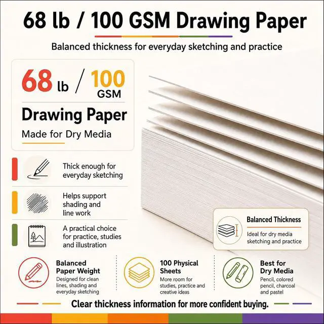 Alt view image 3 of 7 - 9" x 12" Sketch Book, Spiral Bound Sketchbook, 100 Sheets_68lb/100gsm | Thick Drawing Paper Pad, Art Sketch Pad for Kids, Artist Sketchbook for Drawing, Illustration & Art Supplies for Kids 9-12