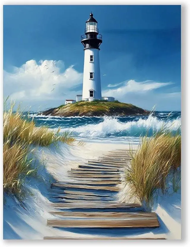Main image of Paint by Numbers Kit for Adults 16 x 20 Inch Lighthouse on the Beach DIY Paint by Number with Brushes and Acrylic Colors Adult Painting Kits for Beginners Relaxing Color by Number Wall Art Decoratio