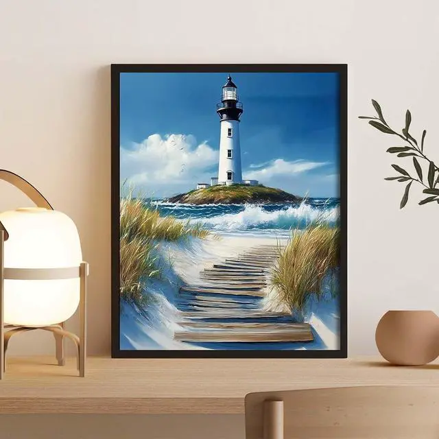 Alt view image 2 of 7 - Paint by Numbers Kit for Adults 16 x 20 Inch Lighthouse on the Beach DIY Paint by Number with Brushes and Acrylic Colors Adult Painting Kits for Beginners Relaxing Color by Number Wall Art Decoratio
