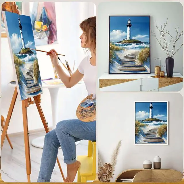 Alt view image 4 of 7 - Paint by Numbers Kit for Adults 16 x 20 Inch Lighthouse on the Beach DIY Paint by Number with Brushes and Acrylic Colors Adult Painting Kits for Beginners Relaxing Color by Number Wall Art Decoratio