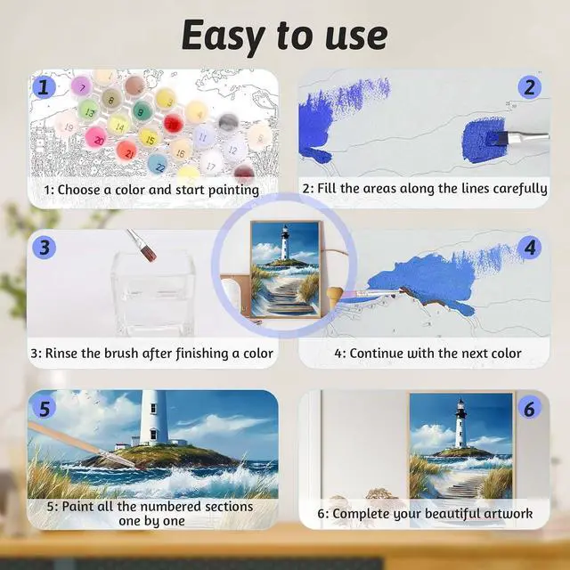Alt view image 5 of 7 - Paint by Numbers Kit for Adults 16 x 20 Inch Lighthouse on the Beach DIY Paint by Number with Brushes and Acrylic Colors Adult Painting Kits for Beginners Relaxing Color by Number Wall Art Decoratio