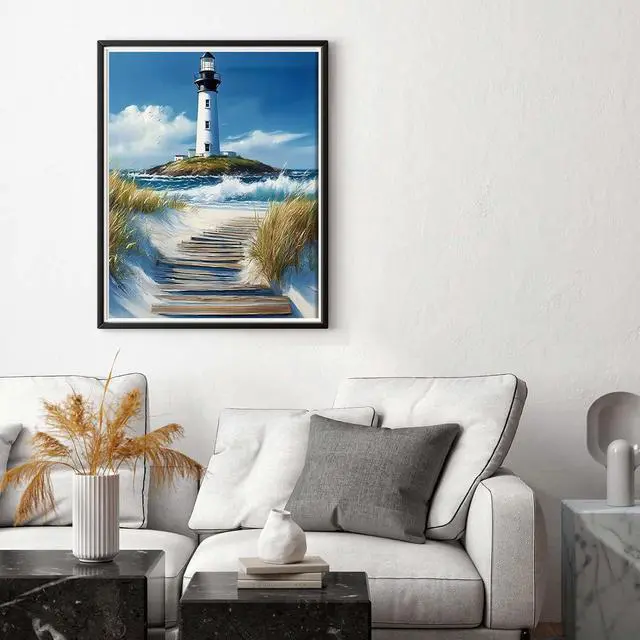 Alt view image 6 of 7 - Paint by Numbers Kit for Adults 16 x 20 Inch Lighthouse on the Beach DIY Paint by Number with Brushes and Acrylic Colors Adult Painting Kits for Beginners Relaxing Color by Number Wall Art Decoratio