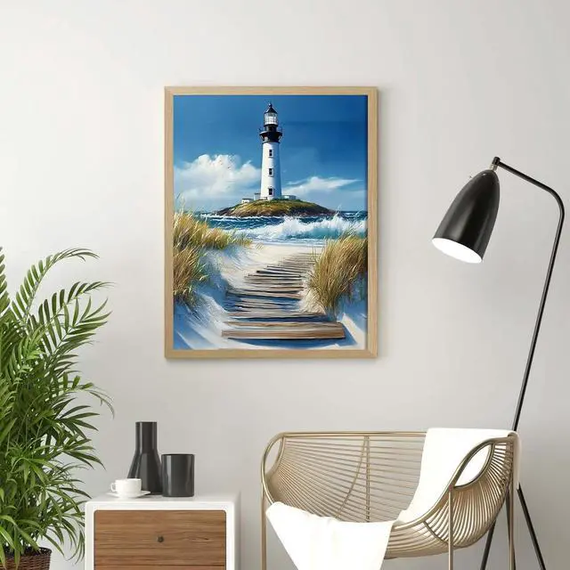 Alt view image 7 of 7 - Paint by Numbers Kit for Adults 16 x 20 Inch Lighthouse on the Beach DIY Paint by Number with Brushes and Acrylic Colors Adult Painting Kits for Beginners Relaxing Color by Number Wall Art Decoratio